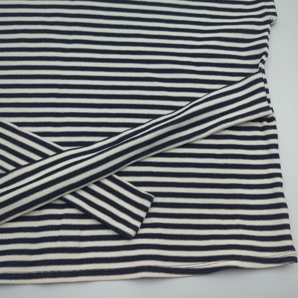 Express Navy Blue White Striped Short Sleeve Tie Waist Knit Top Medium - Picture 3 of 6